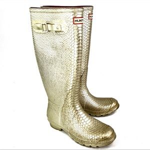 Hunter Gold Snakeskin Embossed Rain Boots Wellies Knee High 9